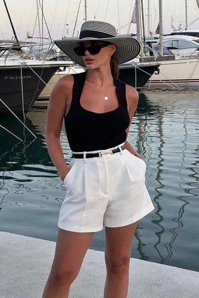 Madmext White High Waist Wed Leg Pleated Women's Mini Shorts Mg2537