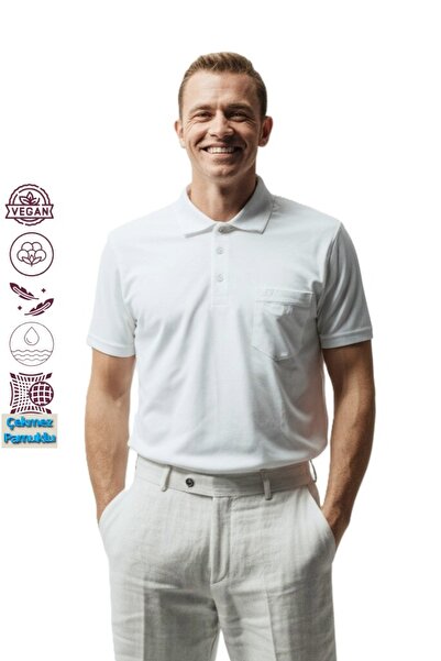 Oppland Erkek Cepli Kısa Kollu Düz Renk Normal Kesim Pamuklu Kumaş Gömlek Yaka T-shirt