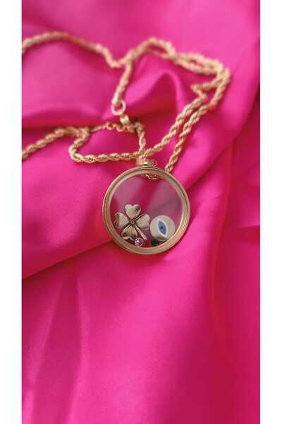 shop Clover and Evil Eye Bead in Long Chain Dome 1St Class Women's Steel Necklace