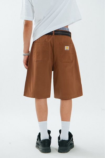 UKHWD SUPPLY Brown Gabardine Baggy Jean Men's Shorts Jorts