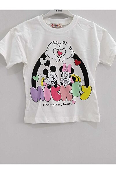 Store Kalp Mickey Baskılı Kız Çocuk Yazlık Takım Alt-üst Takım T-shirt Şort Plaj