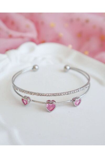 Perry Accesories gema bileklik çok renkli gümüş renk pembe kalp kelebek yonca...