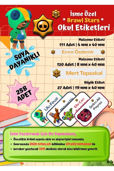 Ceres Studio BRAWL STARS Okul Etiketi Defter Etiketi Kalem Etiketi Kişiye Öze...