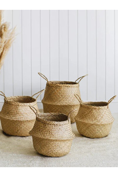 Bahçem Natural Katlanabilir Hasır Sepet Saksılık 24x28cm