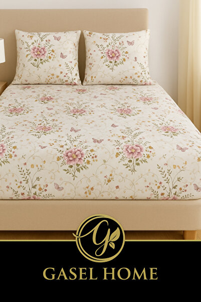 Gasel Home طقم ملاءة سرير مطاطية مزدوجة من القماش القطني RANFORCE (160X200 و 180X200)