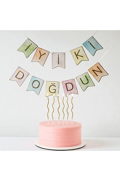 Behind party store لافتة عيد ميلاد سعيد ملونة بالماكارون مع كتابة ذهبية + 6 ش...