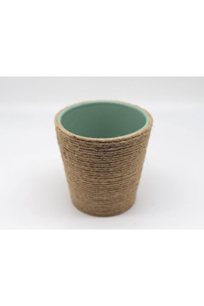 Tardan Seramik Üzeri Jüt İp Hasır İp Kaplama Saksı - 1 Adet