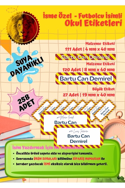 Ceres Studio Taraftar Etiketi Okul Etiketi Defter Etiketi Kalem Etiketi Kişiy...