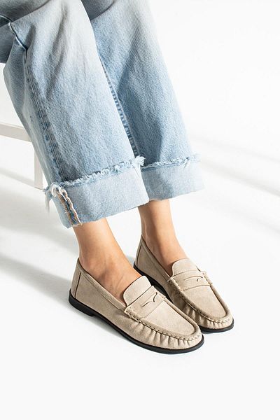 diclepolat Lucy Women's Loafer Saddle Detailed Comfortable Daily Shoes Beige Suede