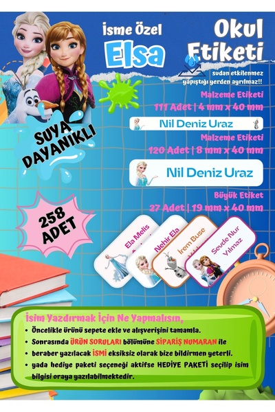 Ceres Studio Elsa Okul Etiketi Defter Etiketi Kalem Etiketi Kişiye Özel Suya ...