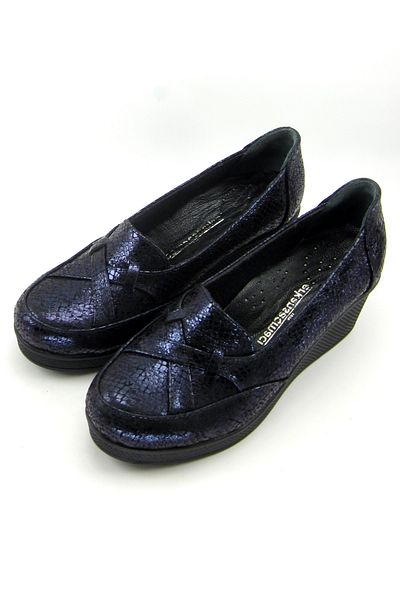 Erkan Saçmacı Shay Navy Blue Snake Pantofi casual cu toc cu pană din piele naturală