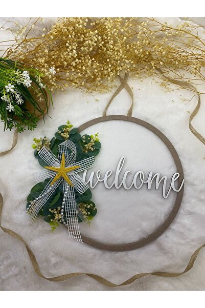 HOBİ55 Декоративні двері з сухим квітковим візерунком - з евкаліптом і тюлем з обручем Welcome