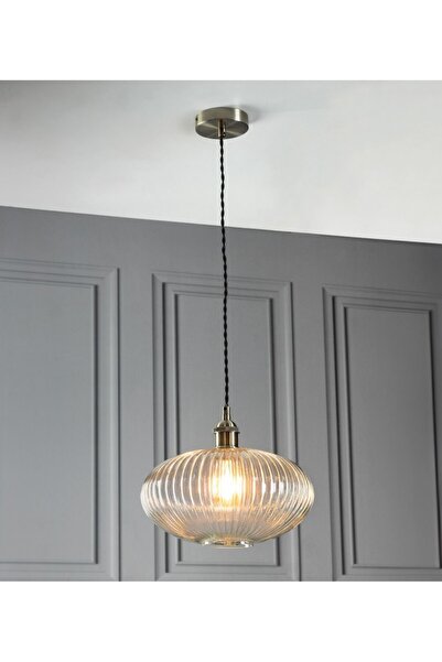 ASR Modern Cam Oval Optik Metal Aksamlı 1 Mt Kablolu Avize