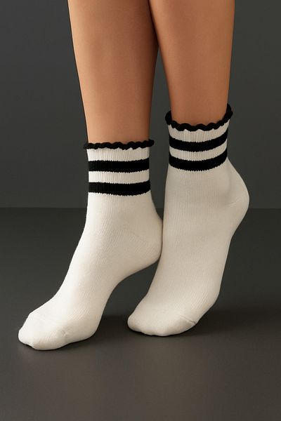 Bolero Frilly Ankle Socks |   Black - White Stripe Detailed Women's Socks