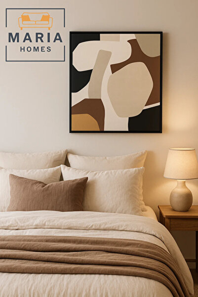 MARIA HOMES لوحة فنية جدارية تجريدية من القماش بألوان ترابية محايدة - مقاس 80...
