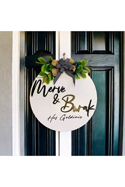 HOBİ55 Kapı Süsü Ahşap Size Özel Kapı Süsü Ev Hediyesi Isme Özel 30 X 30 Cm
