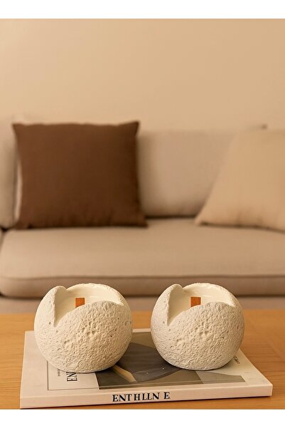 Havalı Tasarım 2 Lİ BEYAZ METEOR DESENLİ MUM