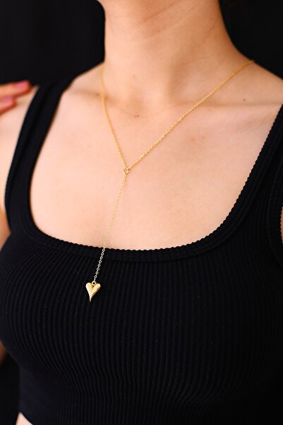 MARCİELO Accessories Y Kolye - Minimal Zincirli Kalp Dekolte Kolye