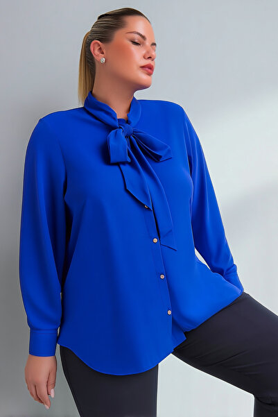 Hanezza Büyük Beden Jesica Kravat Yaka Gömlek