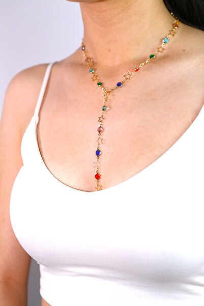 MARCİELO Accessories قلادة Y - قلادة على شكل نجمة مرصعة بالأحجار