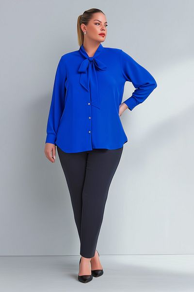 Hanezza Plus Size Jesica Tie Collar Shirt