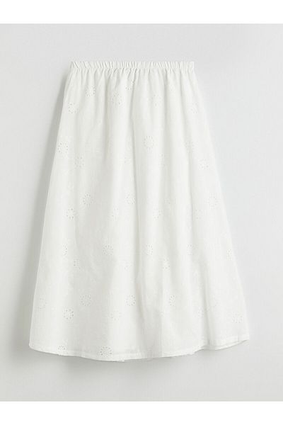 LC Waikiki Lcw vision ecru elastic waist self-patterned brode skirt