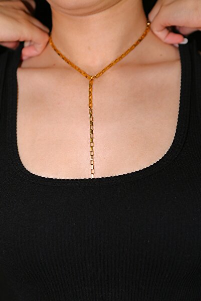 MARCİELO Accessories Y Necklace - Steel Box Chain Low-Cut Necklace