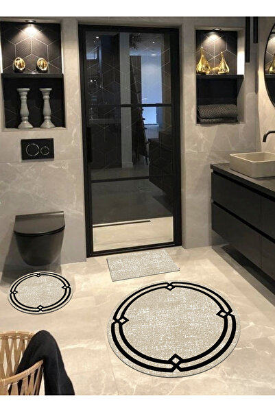 Ardizayn Olympos, Non-Slip Base, 3-Piece Round Bathroom Carpet (100X100-60X60...