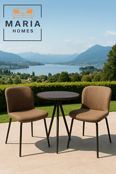 MARIA HOMES Textured Brown Fabric Dining Chair – Upholstered Seat with Black Metal Legs for Home or Café Use