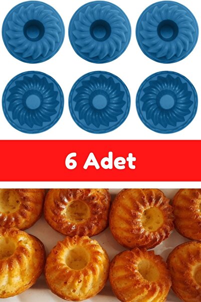 Atlas Mutfak Blue 6-Piece Silicone Mini Cake Mold - Muffin Mold 6 Piece Cupca...