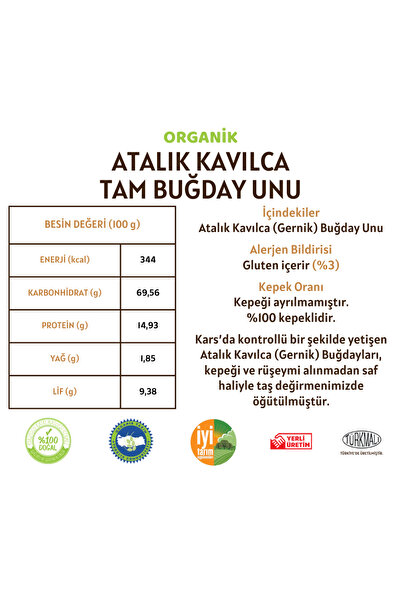 Taş Değirmenden Organik Organik Atalık Kavılca Gernik Tam Buğday Unu - 20 Kilo