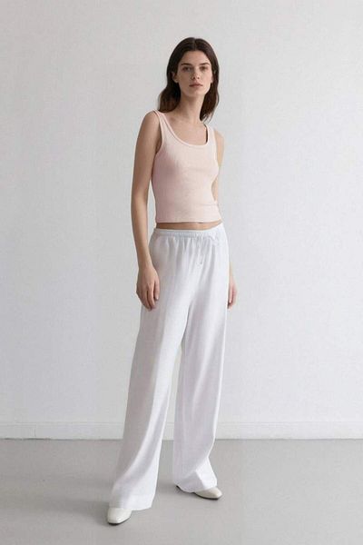 DeFacto New Season Wide Leg Double Pocket High Waist Wide Leg White Palazzo Trousers