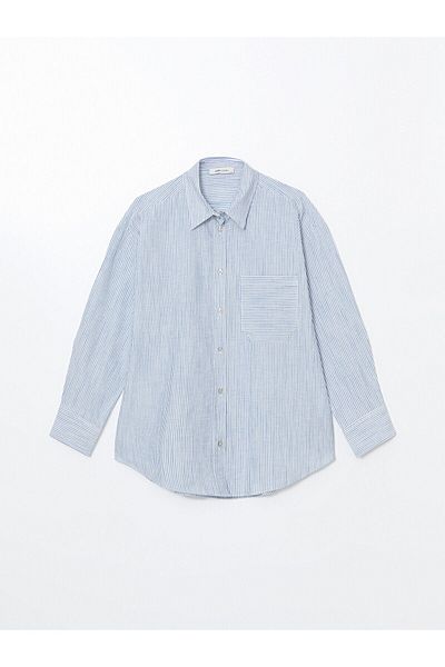 LC Waikiki New Season Striped Linen Blended Oversize Women's Shirt