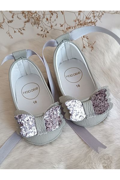 Hodore Perla Gray Genuine Leather Baby Loafer Ballet Shoes