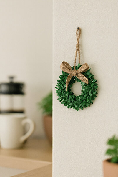 rosfloa rf Mini Boy Dekoratif Yeşil Çelenk Mutfak, Kahve Köşesi, Dolap, Duvar, Raf, Askı Süsü (15*15 CM)