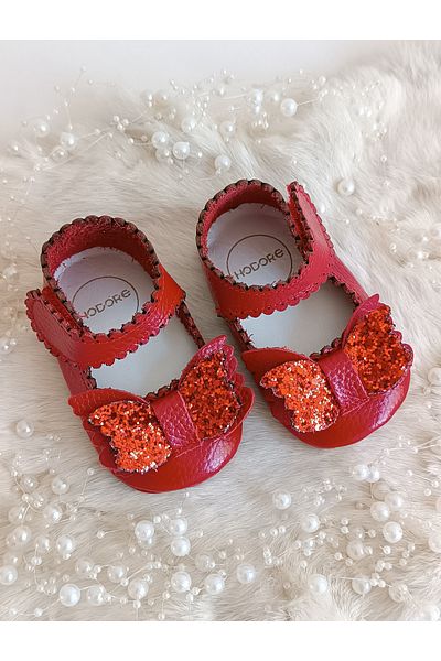 Hodore Angel Red Genuine Leather Baby Loafer Booties
