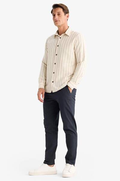 DeFacto %100 Pamuk Keten Görünümlü Yazlık Jogger Pantolon Dar Paça Beli Bağcıklı Lastikli Cepli Z6475AZ25SP