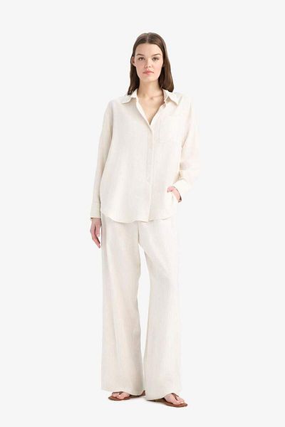 DeFacto New Season Linen Blend Trousers Wide Leg Wide Loose Leg Basic Plain Double Pocket