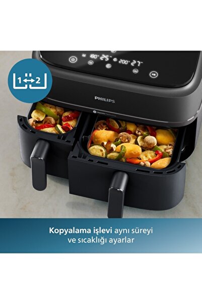 Philips 3000 Serisi Airfryer Çift Hazneli, Rapid Air Plus Teknolojisi, 8 Ayarlı Dijital Ekran, NA350