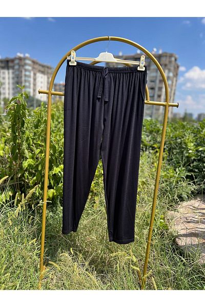 FRESCO SCARFS Cotton Viscose Thin Summer Pocket Combed Cotton Pajama Trousers Navy Blue