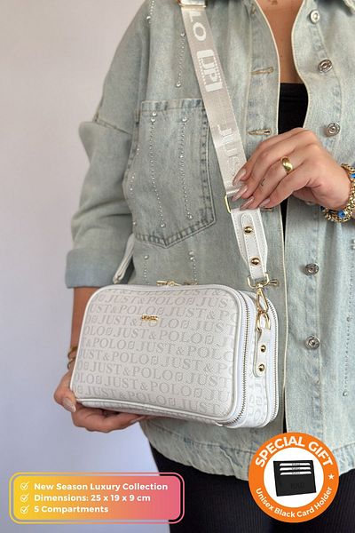 Just Polo Original Women's New Season 5 Compartment Luxury Soft Leather Adjustable Cross Column Strap Shoulder Bag