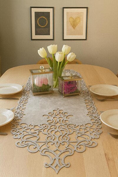 Ergüven Home Bej închis (CULOARE PIATRA) Tesatura piele intoarsa Runner Dimen...