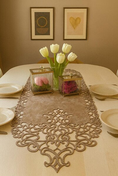 Ergüven Home طاولة عداء من قماش سويدي بني حليبي مقاس 40x140 سم