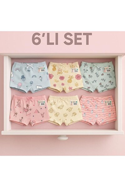 Kaylen Kız Çocuk pamuklu 6lı çok desenli baxer