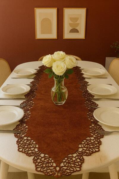 Ergüven Home Runner Tesatura din piele intoarsa rosu maro 40x140 Cm Lungime M...