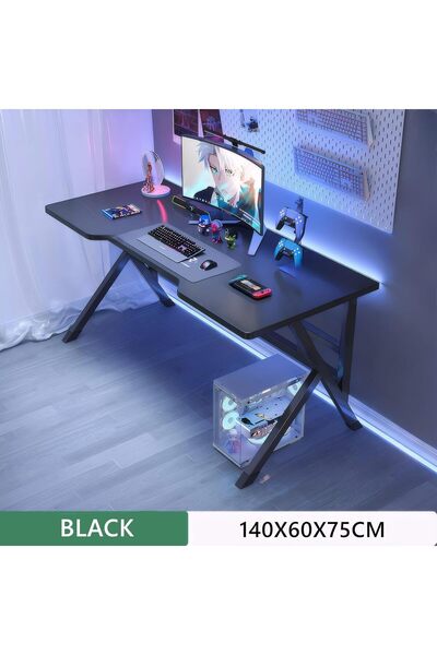 Generic Large Gaming Desk 140x60x75cm, Computer Desk K-Shaped Gaming Table, Game Workstation Black