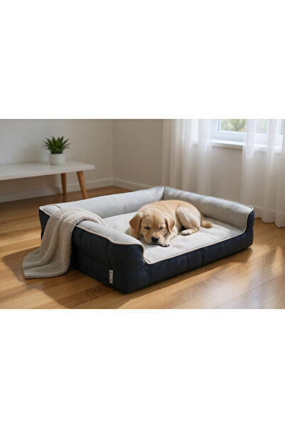 viscopet Premium Sofa Blok sungerli Alezli Fermuarlı Yıkanabilir Köpek Yatağı-S-BlkGr