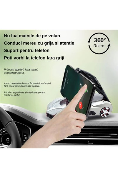Inteliced Suport de Telefon 3in1 Pentru Masina sau Casa Alb, Inteliced®, Rotativ 360°, Afisaj Numar de Telefon