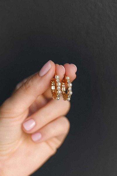 OEM 18K Gold Earrings with Pearls and Clear Cubic Zirconia