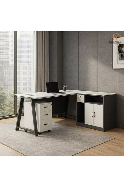 Al Saada Home Wooden Desk - White/Grey - 160x80x75 cm